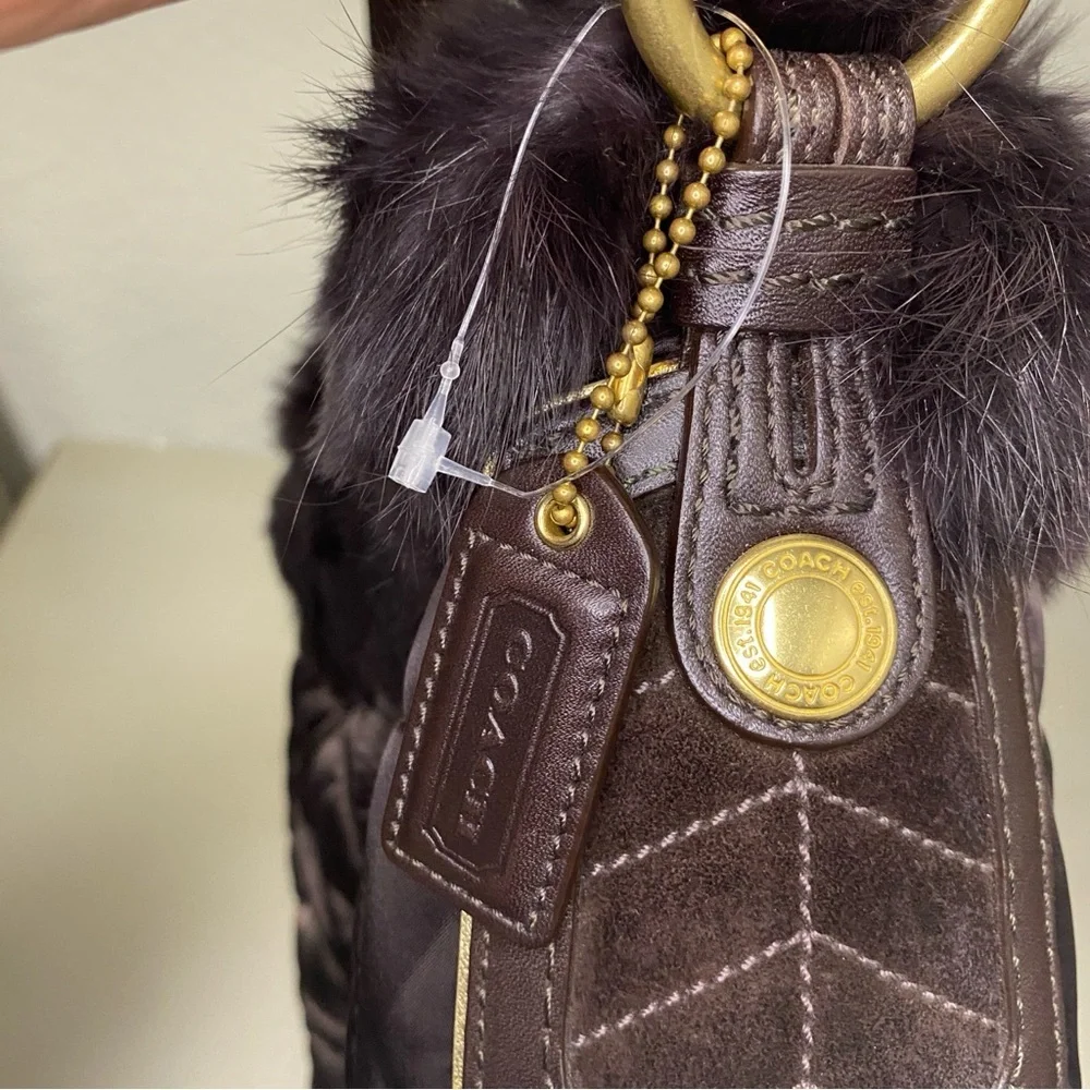 EUC Vintage Coach Brown Rabbit Fur Nylon Quilted Hobo Bag - Limited Edition - Picture 9 of 13